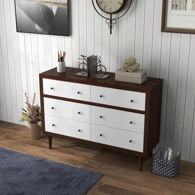 Costway 6 Drawer Dresser Wood Chest Of Drawers Storage Freestanding Cabinet Organizer 2 Costway 6 Drawer Dresser Wood Chest Of Drawers Storage Freestanding Cabinet Organizer - Image 2