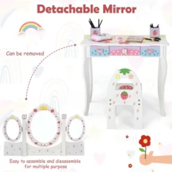 Costway Kids Vanity Princess Makeup Dressing Table Chair Set W/ Tri-fold Mirror White -DreamNest Store GUEST 6a04a345 796c 42b1 b2d3 8012874ed8f5