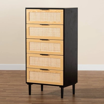 Maureen Wood And Rattan 5 Drawer Storage Chest Espresso/Natural Brown - Baxton Studio 8 Maureen Wood And Rattan 5 Drawer Storage Chest Espresso/Natural Brown - Baxton Studio - Image 8