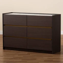 Walker Wood 6 Drawer Dresser With Faux Marble Top Dark Brown/Marble/Gold - Baxton Studio -DreamNest Store GUEST 6a97ad64 7c0a 43cf 9464 1eb0da59c569
