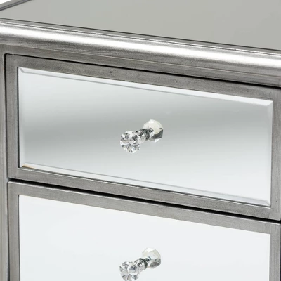 Leonie Wood And Mirrored Glass 2 Drawer Nightstand Silver - Baxton Studio 4 Leonie Wood And Mirrored Glass 2 Drawer Nightstand Silver - Baxton Studio - Image 4
