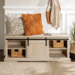 48" Transitional Sliding Door Wood And Metal Bench - Saracina Home -DreamNest Store GUEST 6b3eeb54 73f2 4ea2 a4a5 f12f3d44198f