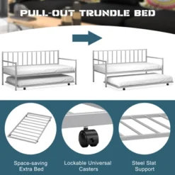 Costway Twin Metal Daybed With Roll Out Trundle Heavy Duty Frame Sofa Bed Set -DreamNest Store GUEST 6b67bcb9 ee91 47d2 abf2 44879e5cc84a