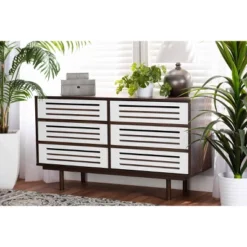 6 Drawer Wood Dresser And Meike Two-Tone Walnut/White - Baxton Studio -DreamNest Store GUEST 6b6ae715 5fd6 4c29 a24e 55ca8686ece7