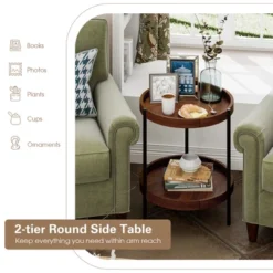 Costway 2-tier Round Side End Table Storage Shelf Rubber Wood Accent Nightstand -DreamNest Store GUEST 6c2e316f 990e 423d 9f0d 08af8ed86d16