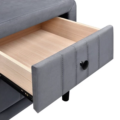 Velvet Upholstered Wooden Nightstand, Bedside Table With 2 Drawers-ModernLuxe 6 Velvet Upholstered Wooden Nightstand, Bedside Table With 2 Drawers-ModernLuxe - Image 6