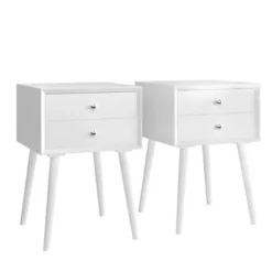 Costway 2PCS Wooden Nightstand Mid-Century End Side Table W/2 Storage Drawers -DreamNest Store GUEST 6c571877 7af1 4b34 9eda 047f24e48d17