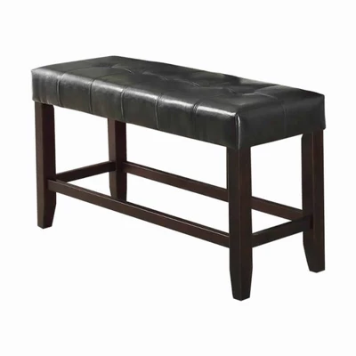 Wood Based High Bench With Tufted Seat Black/Brown - Benzara 2 Wood Based High Bench With Tufted Seat Black/Brown - Benzara - Image 2