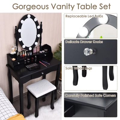 Costway Makeup Vanity Dressing Table 10 Dimmable Bulbs WhiteBlackBrown 6 Costway Makeup Vanity Dressing Table 10 Dimmable Bulbs WhiteBlackBrown - Image 6