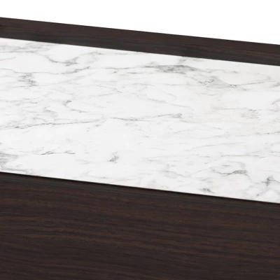 Walker Wood Nightstand With Faux Marble Top Dark Brown/Marble/Gold - Baxton Studio 3 Walker Wood Nightstand With Faux Marble Top Dark Brown/Marble/Gold - Baxton Studio - Image 3