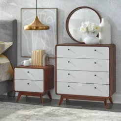 Cassie Mid-Century Modern 4 Drawer Chest Walnut/White - Buylateral -DreamNest Store GUEST 6dedaa84 3554 4f14 a7f5 a53330c49d7a