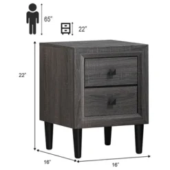 Costway 2PCS Nightstand W/2 Drawer Multipurpose Retro Grey Bedside Table Fully Assembled