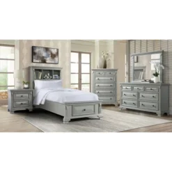 Twin Trent Storage Bookcase Bed With USB Gray - Picket House Furnishings -DreamNest Store GUEST 6ed07990 bd25 4da2 9ba9 b875cca2a56f