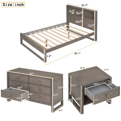 3 PCS Bedroom Sets Platform Bed With Nightstand And Dresser - ModernLuxe 2 3 PCS Bedroom Sets Platform Bed With Nightstand And Dresser - ModernLuxe - Image 2