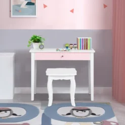 Costway Kids Vanity Set Princess Makeup Dressing Play Table Set W/Mirror White Pink -DreamNest Store GUEST 6ee985af 3cff 496d bbd1 534f36e8a71e