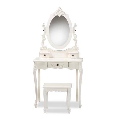 2pc Macsen Wood Vanity Set With Adjustable Mirror White - Baxton Studio 3 2pc Macsen Wood Vanity Set With Adjustable Mirror White - Baxton Studio - Image 3