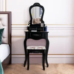 Costway Vanity Wood Makeup Dressing Table Stool Jewelry Desk Black -DreamNest Store GUEST 70077211 8f47 4e5a 9db3 be2a25483b3b
