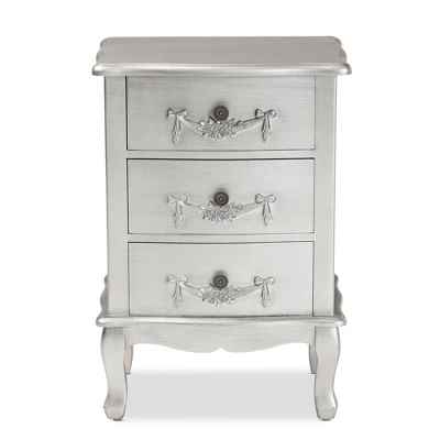 Callen Brushed Wood 3 Drawer Nightstand Silver - Baxton Studio 3 Callen Brushed Wood 3 Drawer Nightstand Silver - Baxton Studio - Image 3