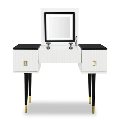 43.3" Modern Vanity Table Set With Flip-Up Mirror, LED Lights And Storage - ModernLuxe 3 43.3" Modern Vanity Table Set With Flip-Up Mirror, LED Lights And Storage - ModernLuxe - Image 3