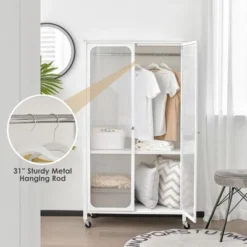 Costway Storage Wardrobe Cabinet Mobile Armoire Closet With Hanging Rod & Adjustable Shelf -DreamNest Store GUEST 70cd814a 8f2f 4a42 b031 adf307943578