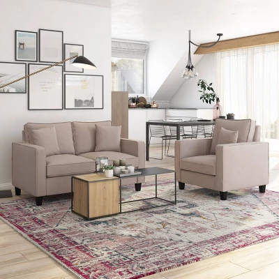 2pc Georgia Fabric Loveseat And Accent Chair Set Taupe - CorLiving 1 2pc Georgia Fabric Loveseat And Accent Chair Set Taupe - CorLiving