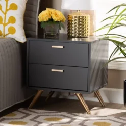 Kelson Wood 2 Drawer Nightstand Dark Gray/Gold - Baxton Studio 6 Kelson Wood 2 Drawer Nightstand Dark Gray/Gold - Baxton Studio -DreamNest Store GUEST 7181cbb4 9260 4374 8808 a18d8ac8ccfb