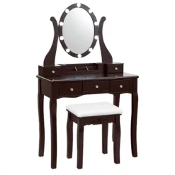 Tangkula Vanity Table Makeup Dresser Desk W/LED Light Drawers & Stool Black/Brown/White -DreamNest Store GUEST 72412970 26de 46e3 968d 231e8d6a719c