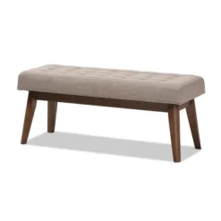 Elia Mid Century Modern Walnut Wood Fabric Button Tufted Bench - Baxton Studio -DreamNest Store GUEST 724901f5 b7f2 4733 bc2a 4d17294d0271