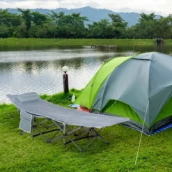 Outsunny Folding Camping Cot Adults, Double Layer Heavy Duty Sleeping Cots With Carry Bag, Portable Outdoor Lightweight Cot Bed