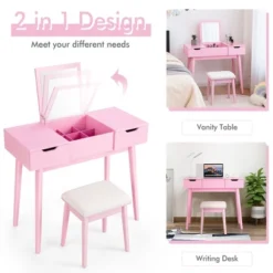 Costway Vanity Table Set W/ Flip Top Mirror Drawers 9 Dividers Makeup Writing Desk -DreamNest Store GUEST 72c18f27 093c 4b43 aa60 1bb7790bf919