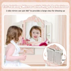 Costway Kid Vanity Set Wooden Makeup Table Stool Tri-Folding Mirror Zebra-Stripe Pink 16 Costway Kid Vanity Set Wooden Makeup Table Stool Tri-Folding Mirror Zebra-Stripe Pink -DreamNest Store GUEST 72c8495a 93a8 4286 a021 1b2a172353ca