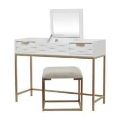 Contemporary Wood Console Table Dressing Table Desk With Mirror And Stool Set - Olivia & May -DreamNest Store GUEST 72f97ac1 5b5c 4e39 80b9 4faed2c118fa