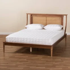 Jamila Wood And Synthetic Rattan Platform Bed Walnut Brown - Baxton Studio -DreamNest Store GUEST 7315dcec a518 4129 ad58 7af5c8dcc64c