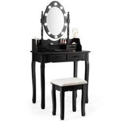 Costway Makeup Vanity Dressing Table Set W/10 Dimmable Bulbs Cushioned Stool -DreamNest Store GUEST 73ca3003 0e68 4724 8a66 4fffd9e0ad56