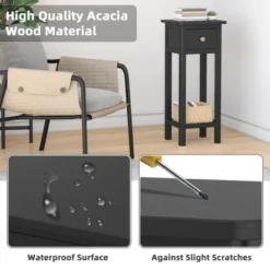 Costway 2PCS 2 Tier End Bedside Sofa Side Table With Drawer Shelf Acacia Wood Nightstand Black 11 Costway 2PCS 2 Tier End Bedside Sofa Side Table With Drawer Shelf Acacia Wood Nightstand Black -DreamNest Store GUEST 73f80942 aac6 4f38 b1ca ba6bb8c764fa