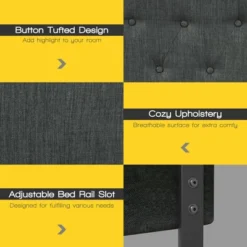 Costway Queen Upholstered Headboard Adjust Button Tufted Faux Linen -DreamNest Store GUEST 74123576 6125 4622 9924 55b54f7930b3