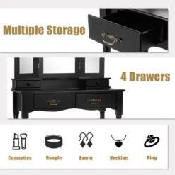 Costway Black Tri Folding Mirror Vanity Makeup Table Stool 4 Drawers -DreamNest Store GUEST 75f802c7 7c5c 478b a3e3 cad832913887
