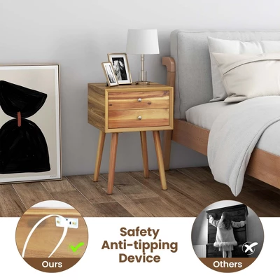 Costway End Table W/Drawers And Storage Wooden Mid-Century Accent Side Table Multipurpose For Bedroom, Living Room Home Furniture Nightstand 7 Costway End Table W/Drawers And Storage Wooden Mid-Century Accent Side Table Multipurpose For Bedroom, Living Room Home Furniture Nightstand - Image 7