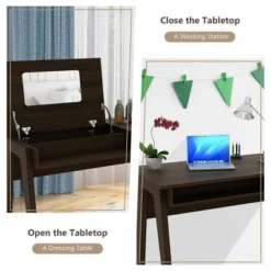 Costway Vanity Table With Flip Mirror Writing Computer Desk Storage Drawer Walnut -DreamNest Store GUEST 76301986 58f5 4e04 8609 217cd1587660