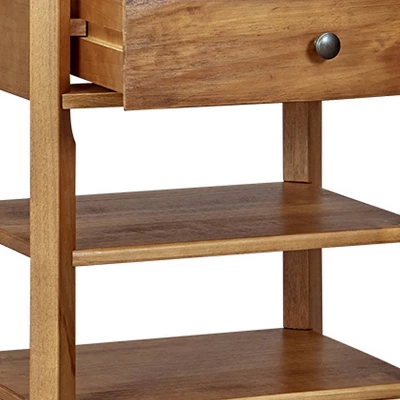 24" Teak Wood Nightstand With 1 Drawer And 2 Shelves Brown - Benzara 1 24" Teak Wood Nightstand With 1 Drawer And 2 Shelves Brown - Benzara