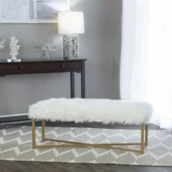 Faux Fur Rectangle Bench White - HomePop -DreamNest Store GUEST 76e44540 183f 49b1 83c5 4f038e385ccc