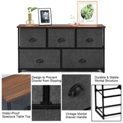 Costway 5 Drawers Dresser Storage Unit Side Table Display Organizer Dorm Room Wood Black -DreamNest Store GUEST 7739ef43 43cc 4f43 8319 01d259f7a48e
