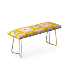 Maritza Lisa White Checkered Flowers Bench Yellow - Deny Designs