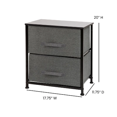Flash Furniture 2 Drawer Wood Top Nightstand Storage Organizer With Cast Iron Frame And Dark Easy Pull Fabric Drawers 3 Flash Furniture 2 Drawer Wood Top Nightstand Storage Organizer With Cast Iron Frame And Dark Easy Pull Fabric Drawers - Image 3