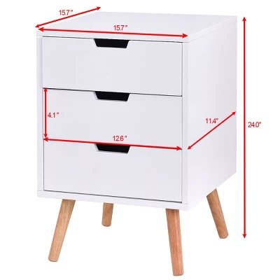 Costway White Side End Table Nightstand W/ 3 Drawers Mid-Century Accent Wood Furniture 3 Costway White Side End Table Nightstand W/ 3 Drawers Mid-Century Accent Wood Furniture - Image 3