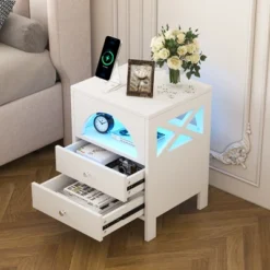 Nightstand With USB Charging Ports And LED Lights, End Table With 2 Drawers And Shelf-ModernLuxe -DreamNest Store GUEST 7c740c08 b0e2 46c5 a13e 6bd3d2b78dfe