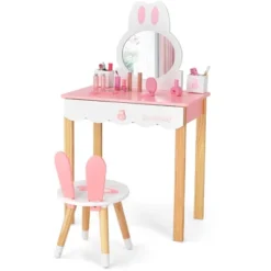 Costway Kids Vanity Set Rabbit Makeup Dressing Table Chair Set W/ Mirror Drawer WhitePink -DreamNest Store GUEST 7cba06fd c8cf 484e 92ae ae5bb3bb1a5e