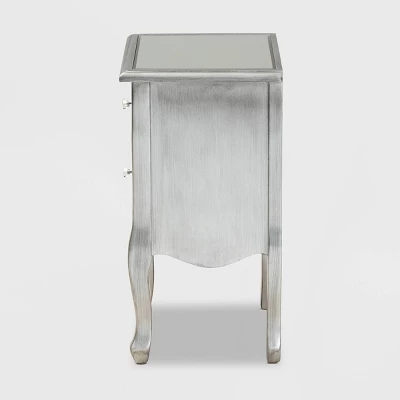 Leonie Wood And Mirrored Glass 2 Drawer Nightstand Silver - Baxton Studio 3 Leonie Wood And Mirrored Glass 2 Drawer Nightstand Silver - Baxton Studio - Image 3