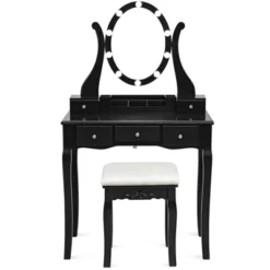 Tangkula Vanity Table Makeup Dresser Desk W/LED Light Drawers & Stool Black/Brown/White -DreamNest Store GUEST 7ddd1bdc 8356 4056 b12d ac0a2c124720