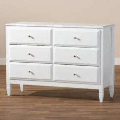 6 Drawer Naomi Wood Bedroom Dresser White/Gold - Baxton Studio -DreamNest Store GUEST 7de9a168 d69f 4c7a 806f b4e43b3a326f